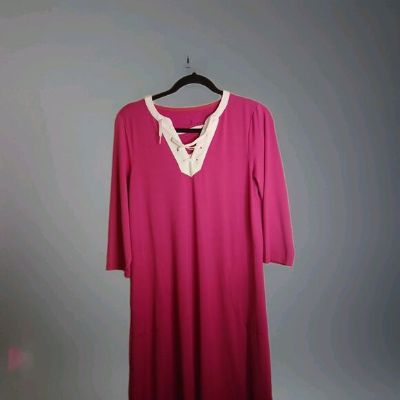 Cuddl Duds Pink Nitegown Oversized T-shirt XS Front Lace-up Detail Pockets - Picture 1 of 16